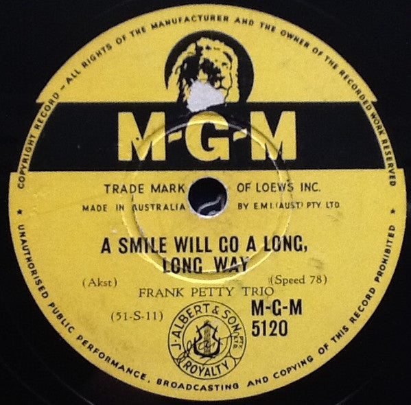 Frank Petty Trio : Somebody Stole My Gal / A Smile Will Go A Long, Long Way (Shellac, 10")