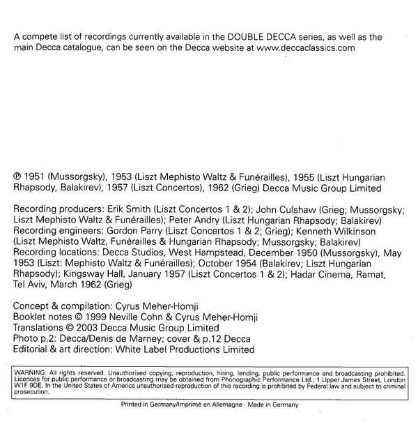 Julius Katchen, Franz Liszt, Edvard Grieg, Modest Mussorgsky, Mily Balakirev : The Art Of Julius Katchen Vol. 4 (2xCD, Comp, RM)