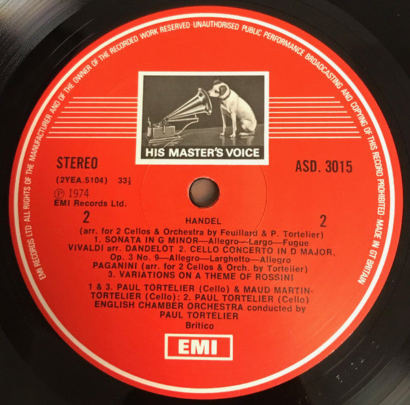Paul Tortelier, Maud Martin-Tortelier : Paul Tortelier Maud Martin-Tortelier Play And Conduct Boccherini, Handel, Paganini, Vivaldi (LP)