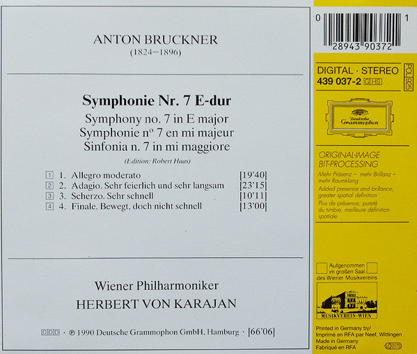Anton Bruckner, Wiener Philharmoniker, Herbert von Karajan : Symphonie No. 7 (CD, Album, RE, RM)
