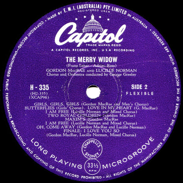 Franz Lehár, George Greeley : The Merry Widow featuring Gordon MacRae and Lucille Norman (10", Album, Mono, RP, Lon)