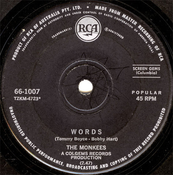 The Monkees : Pleasant Valley Sunday / Words (7", Single)