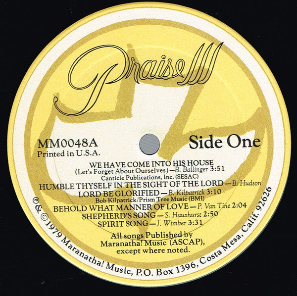 The Maranatha Singers : Praise III (LP, Album, San)