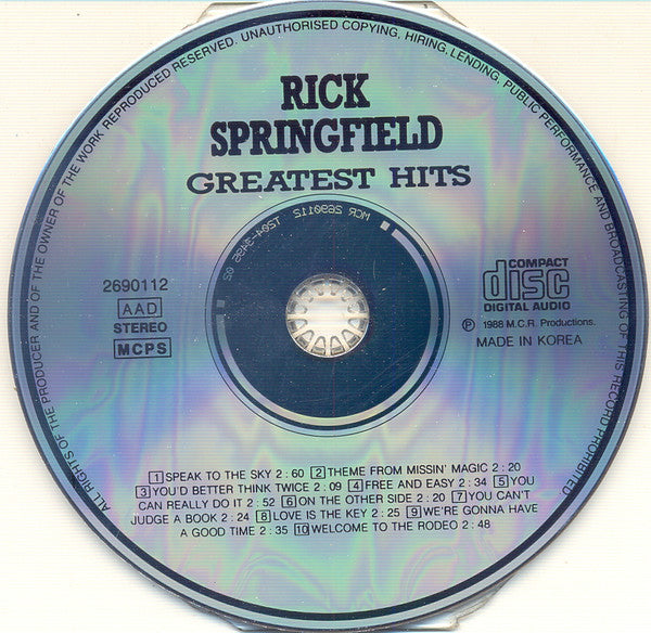Rick Springfield : Greatest Hits (CD, Comp)