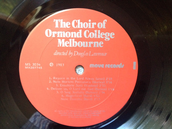 Choir Of Ormond College Directed By Douglas Lawrence : The Choir Of Ormond College Melbourne (LP, Album, Gat)