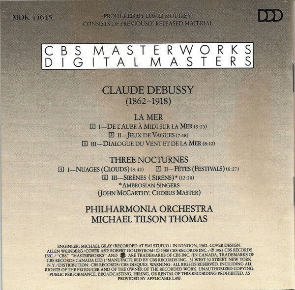 Claude Debussy - Michael Tilson Thomas, Philharmonia Orchestra, The Ambrosian Singers : La Mer • Nocturnes (CD, Album, RE)