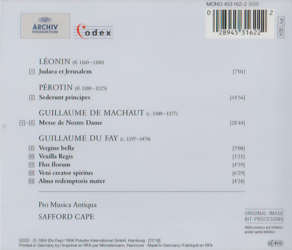Pro Musica Antiqua*, Safford Cape, Guillaume de Machaut, Léonin, Pérotin, Guillaume Du Fay* : Messe De Nostre Dame (CD, Album, Mono, RM, RP)