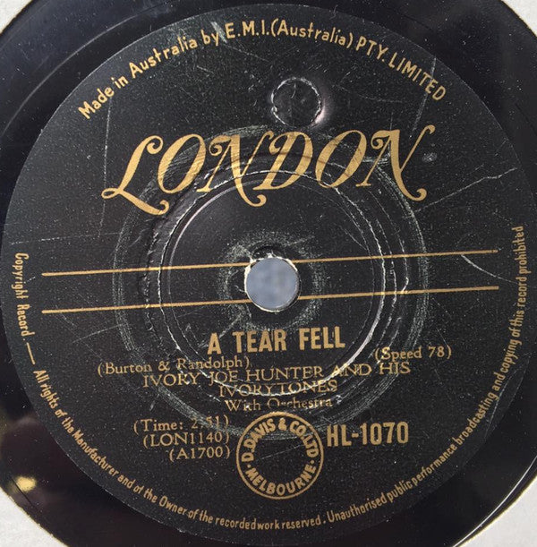 Ivory Joe Hunter And His Ivorytones : I Need You By My Side (Shellac, 10")