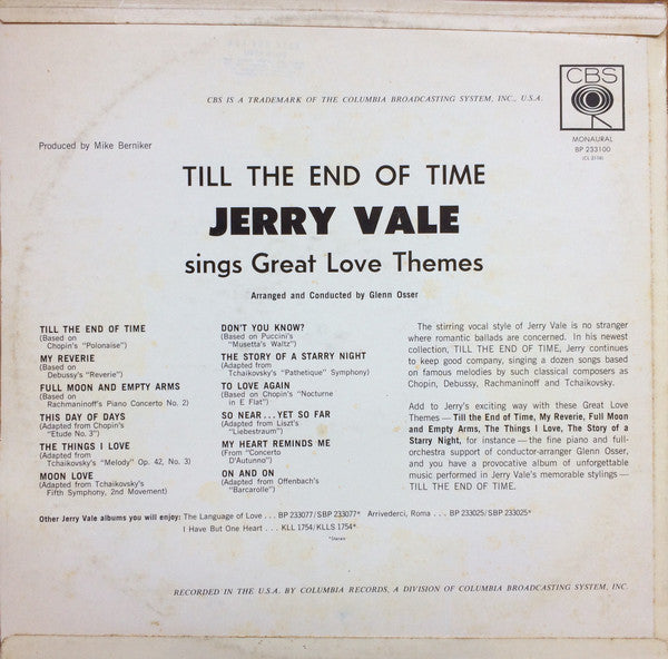 Jerry Vale : Till The End Of Time (LP, Album, Mono)
