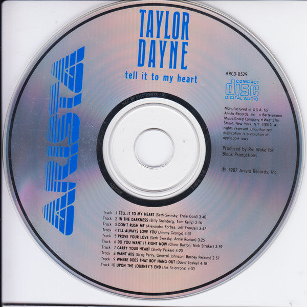 Taylor Dayne : Tell It To My Heart (CD, Album, RE)