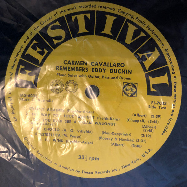 Carmen Cavallaro : Remembers Eddie Duchin (LP, Album)