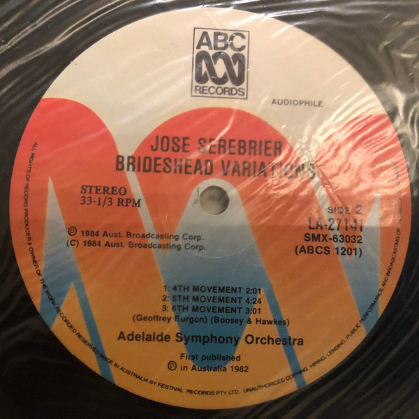 Jose Serebrier, Adelaide Symphony Orchestra, Geoffrey Burgon : Brideshead Variations (LP, Album, RE)