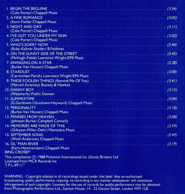 Bing Crosby : Bing Crosby Sings The Great Songs (CD, Comp, RM)