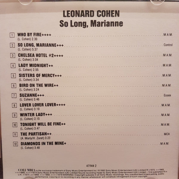 Leonard Cohen : So Long, Marianne (CD, Comp)