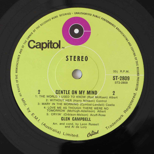 Glen Campbell : Gentle On My Mind (LP, Album, RE, Gre)