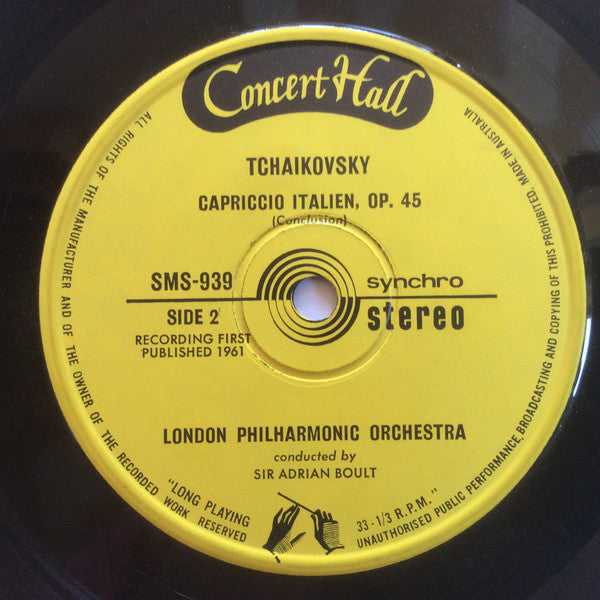 Pyotr Ilyich Tchaikovsky - London Philharmonic Orchestra, Sir Adrian Boult : Capriccio Italien (7", Yel)