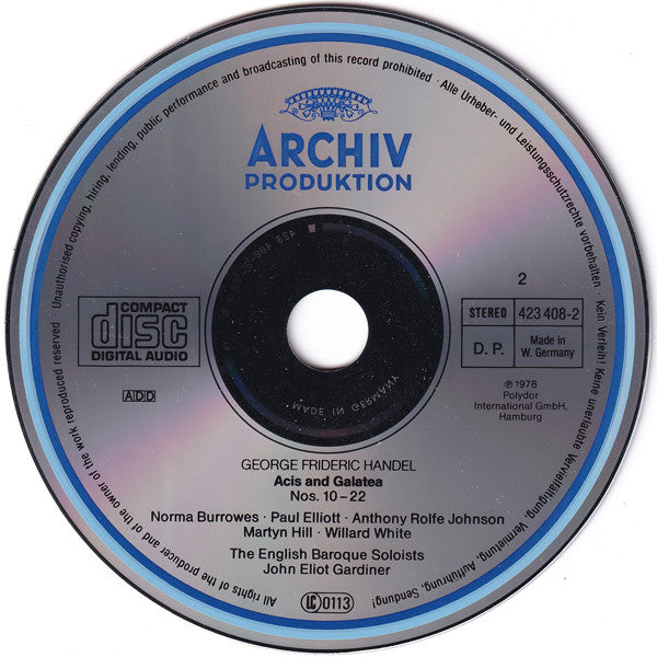 Georg Friedrich Händel - Norma Burrowes, Anthony Rolfe Johnson, Martyn Hill, Willard White, The English Baroque Soloists, John Eliot Gardiner : Acis And Galatea (2xCD, Album, RE)