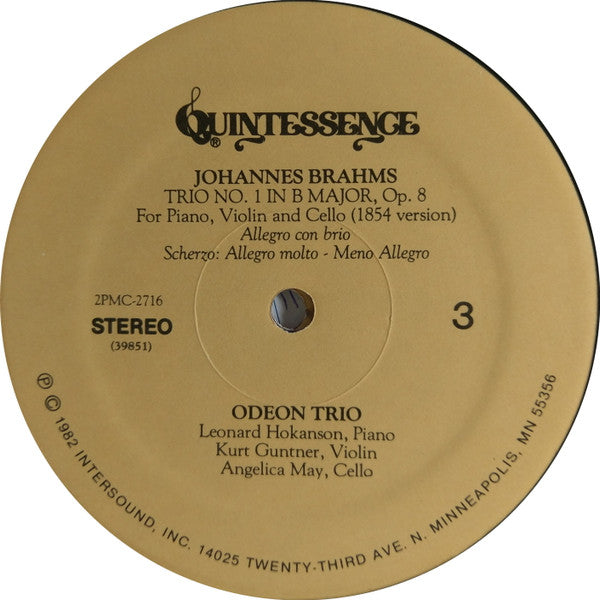 Johannes Brahms, Odeon Trio : Trio No. 1 in B major, Op. 8 for Piano, Violin and Cello - Original 1854 Version & 1889 Revision (2xLP, M/Print, RM)