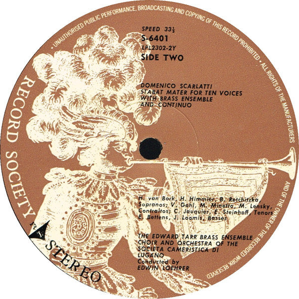 A. Scarlatti* / D. Scarlatti* : Cantata For Soprano And Trompette / Stabat Mater For Ten Voices (LP, Album, Club)