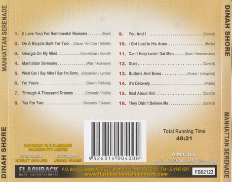 Dinah Shore : Manhattan Serenade (CD, Comp, RM)