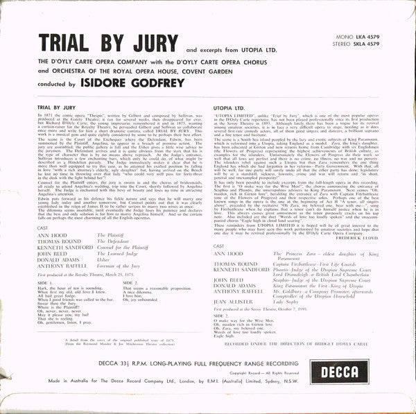 The D'Oyly Carte Opera Company* : Trial By Jury / Excerpts From Utopia Ltd (LP, Mono)