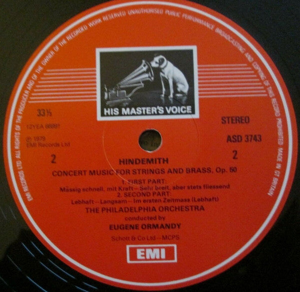 Paul Hindemith, The Philadelphia Orchestra, Eugene Ormandy : Concert Music For Strings & Brass, Op. 50 / Symphonic Metamorphoses On Themes By Weber (LP)