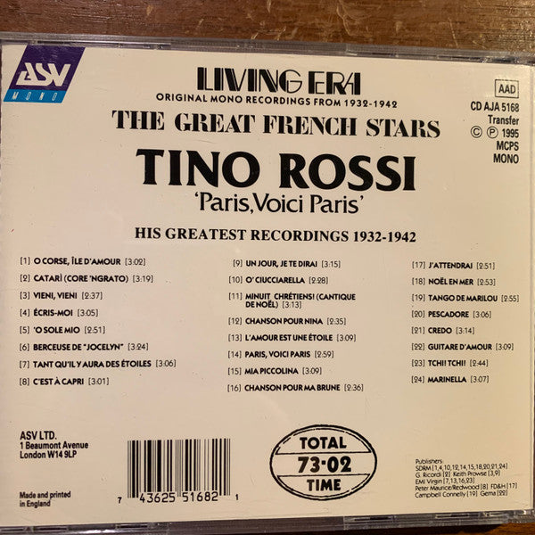 Tino Rossi : 'Paris, Voici Paris' His Greatest Recordings 1932-42 (CD, Comp, Mono)