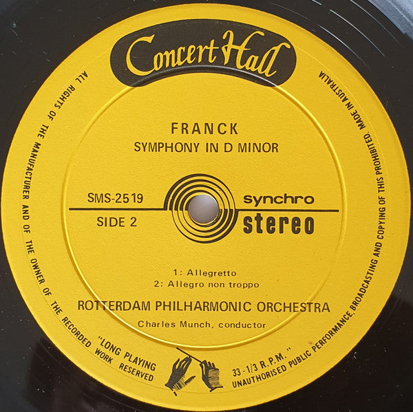 César Franck - Charles Munch Conducting The Rotterdam Philharmonic Orchestra* : Symphony In D Minor (LP, Album)