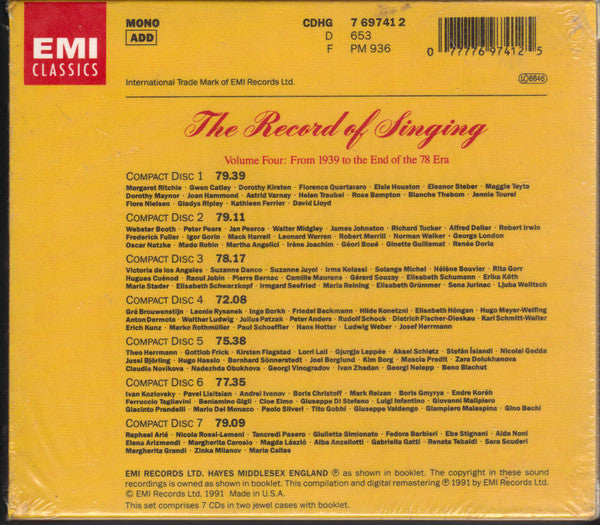 Various : The Record Of Singing Volume Four - From 1939 To The End Of The 78 Era (7xCD, Comp, Mono + Box)