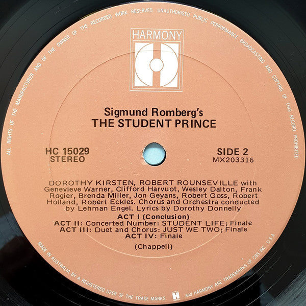 Romberg*, Dorothy Kirsten, Robert Rounseville, Chorus* And Orchestra* Conducted By Lehman Engel : The Student Prince (LP, Album, RE)