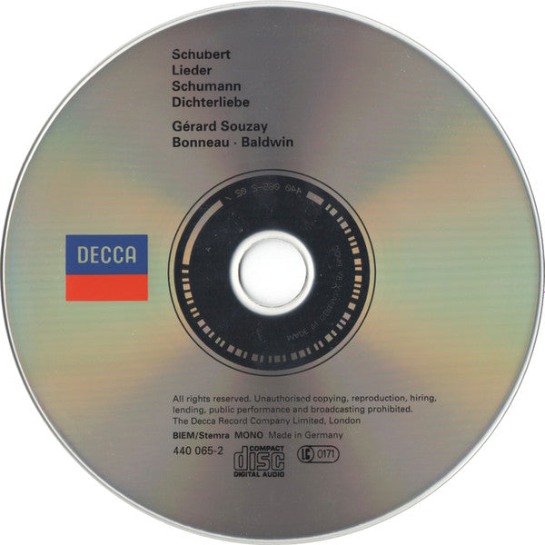 Gérard Souzay, Jacqueline Bonneau : Schubert: Lieder / Schumann: Dichterliebe (CD, Album, Mono)