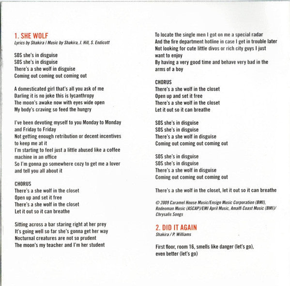 Shakira : She Wolf (CD, Album, Enh)