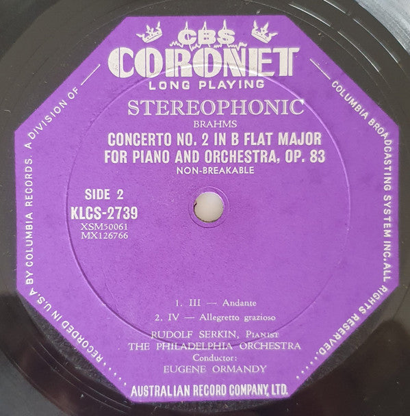 Rudolf Serkin - Johannes Brahms : The Philadelphia Orchestra / Eugene Ormandy : Piano Concerto No. 2 (LP)