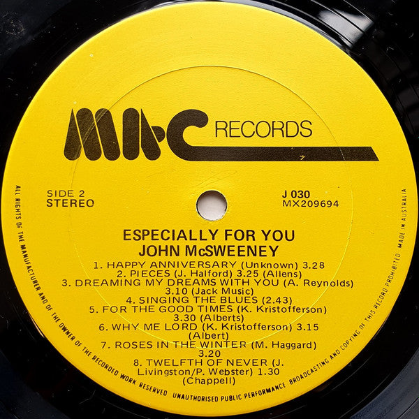 John McSweeney : Especially For You (LP, Album)