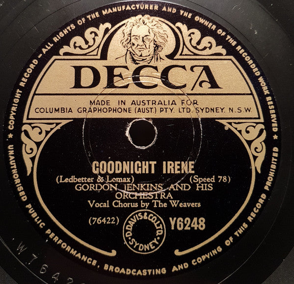 Gordon Jenkins And His Orchestra Vocal Chorus By The Weavers : Tzena, Tzena, Tzena / Goodnight Irene (Shellac, 10")