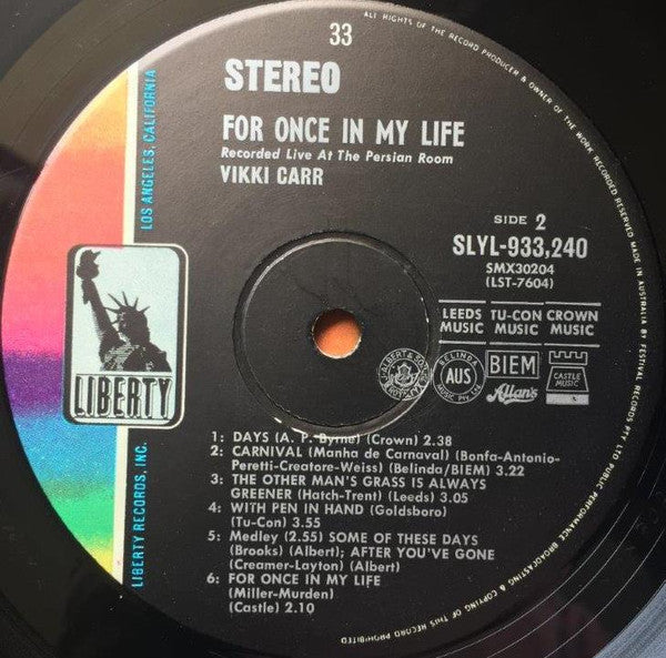 Vikki Carr : For Once In My Life (LP, Album, Fli)