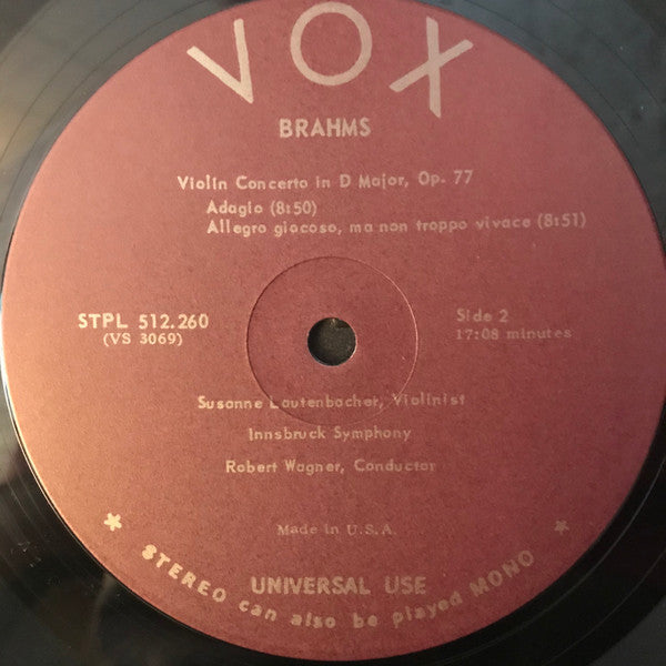 Johannes Brahms, Susanne Lautenbacher, Symphonieorchester Innsbruck, Robert Wagner (4) : Violin Concerto In D Major, Op.77 (LP, Album)