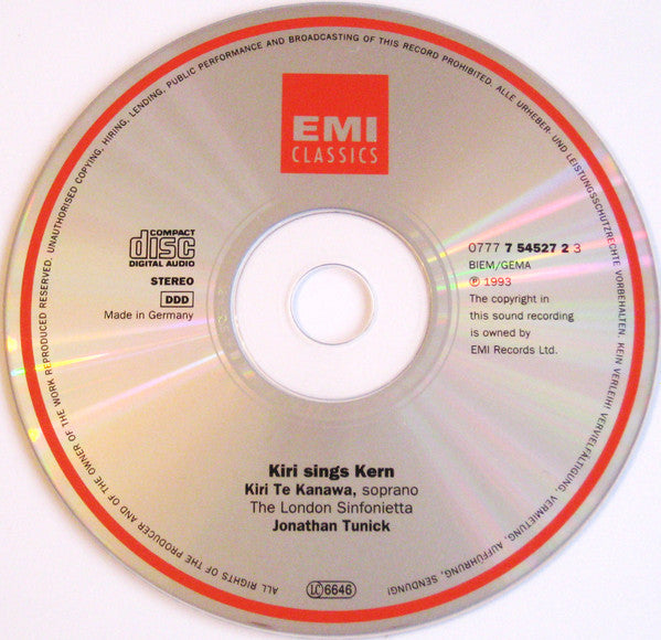 Kiri Te Kanawa, Jonathan Tunick : Kiri Sings Kern (CD)
