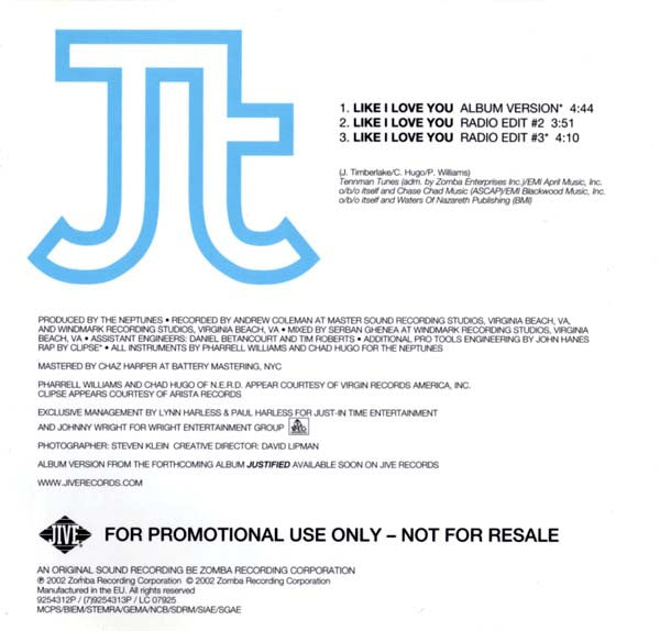 Justin Timberlake : Like I Love You (CD, Single, Promo)