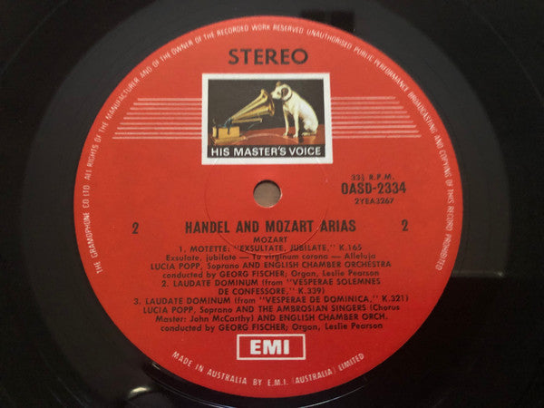 Wolfgang Amadeus Mozart, English Chamber Orchestra, Lucia Popp, Georg Fischer, Georg Friedrich Händel : Lucia Popp Sings Mozart And Handel (LP, Album, RE)