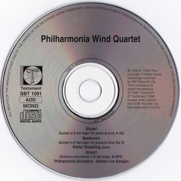 Wolfgang Amadeus Mozart & Ludwig van Beethoven, Walter Gieseking, Philharmonia Wind Quartet, Herbert von Karajan : Mozart & Beethoven (CD, Comp, Mono, RM)