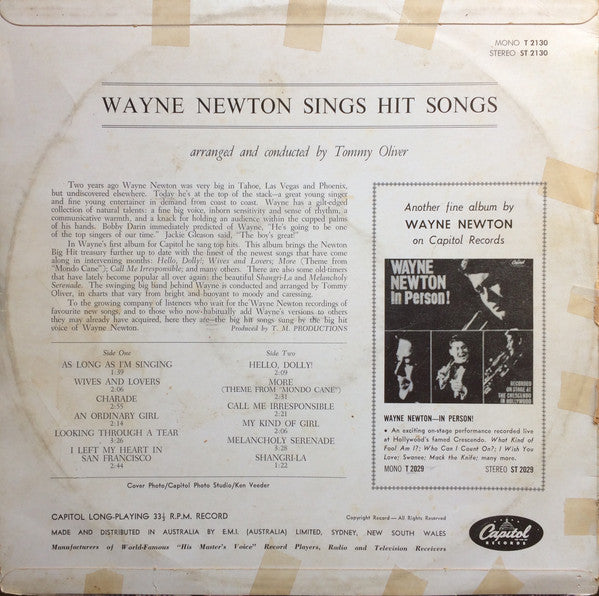 Wayne Newton : Sings Hit Songs (LP, Album, Mono)