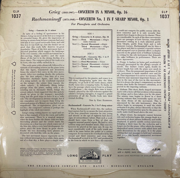 Moura Lympany* - Grieg*, Rachmaninoff*, Philharmonia Orchestra Conducted By Herbert Menges, Nicolai Malko : Piano Concerto In A Minor / Piano Concerto No. 1 In F Sharp Minor (LP, Mono)