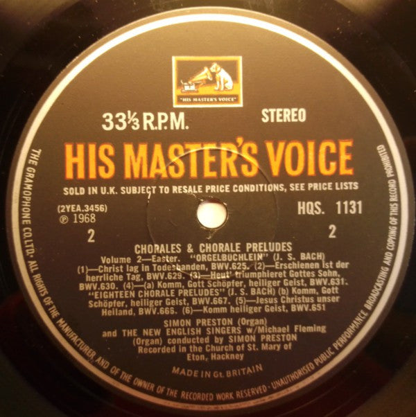 Johann Sebastian Bach : Chorales And Chorale Preludes Volume 2 Passiontide and Easter (LP)