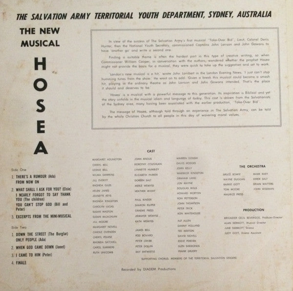 John Gowans And John Larsson, The Salvation Army Territorial Youth Department, Sydney : Hosea (LP, Album)