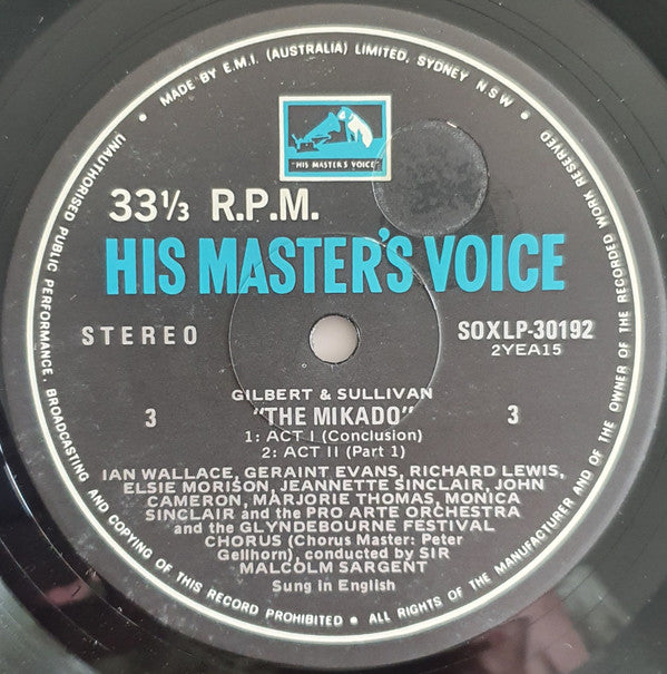Gilbert & Sullivan • Pro Arte Orchestra Of London, Glyndebourne Festival Chorus Conductor: Sir Malcolm Sargent : The Mikado (2xLP, Gat)