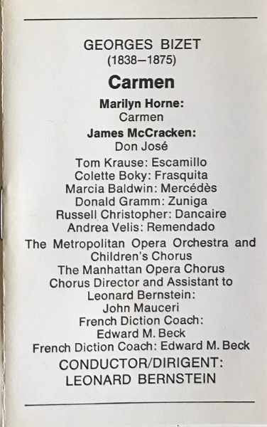 Bizet* - Marilyn Horne, James McCracken, Leonard Bernstein : Carmen (Highlights) (Cass)