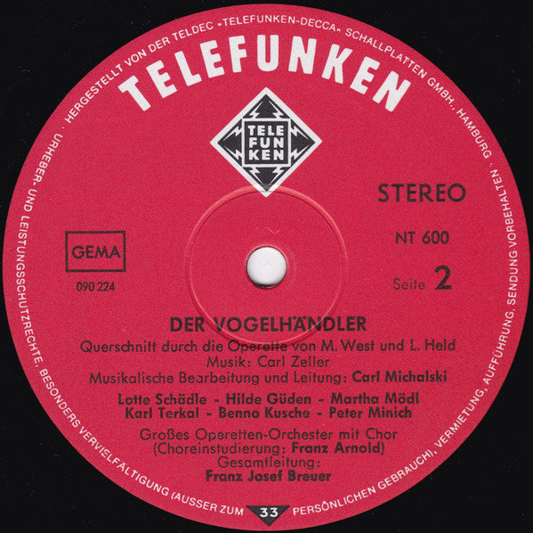 Hilde Güden, Peter Minich, Martha Mödl, Lotte Schädle, Benno Kusche, Heinz-Maria Lins*, Othmar Hege, Karl Terkal : Der Vogelhändler (LP, RE)