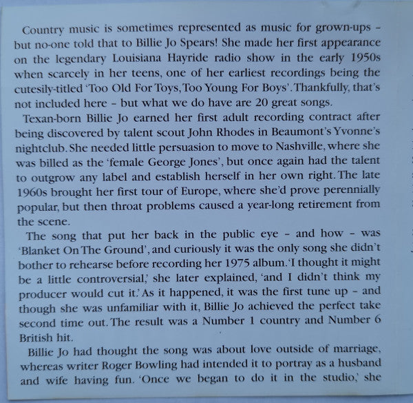 Billie Jo Spears : 20 Country Greats (CD, Comp, RM)