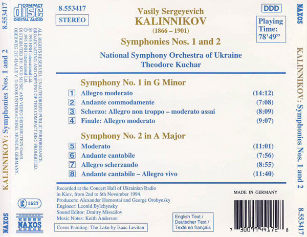 Kalinnikov*, National Symphony Orchestra Of Ukraine, Theodore Kuchar : Symphonies Nos. 1 And 2 (CD, Album)